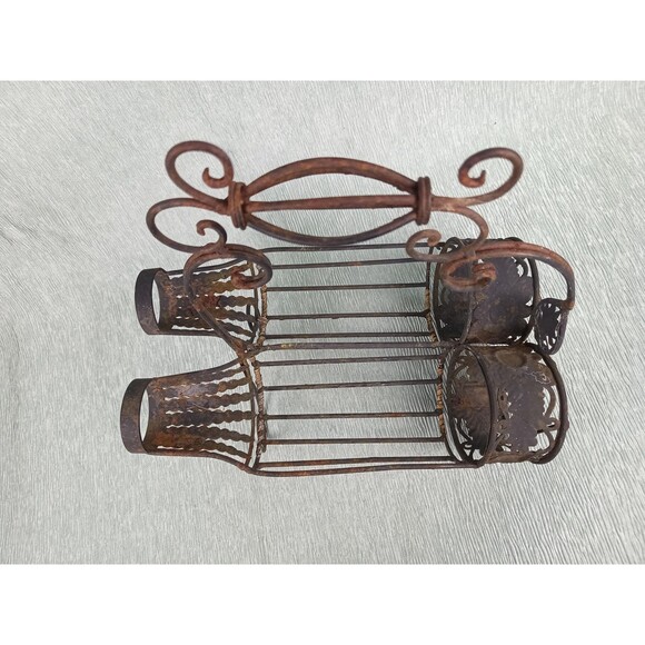 Wrought Iron Wine Caddy Vintage Wine Rack Ornamental Handle Fine Metal Work - Picture 3 of 10